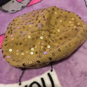 Tan sequined beret